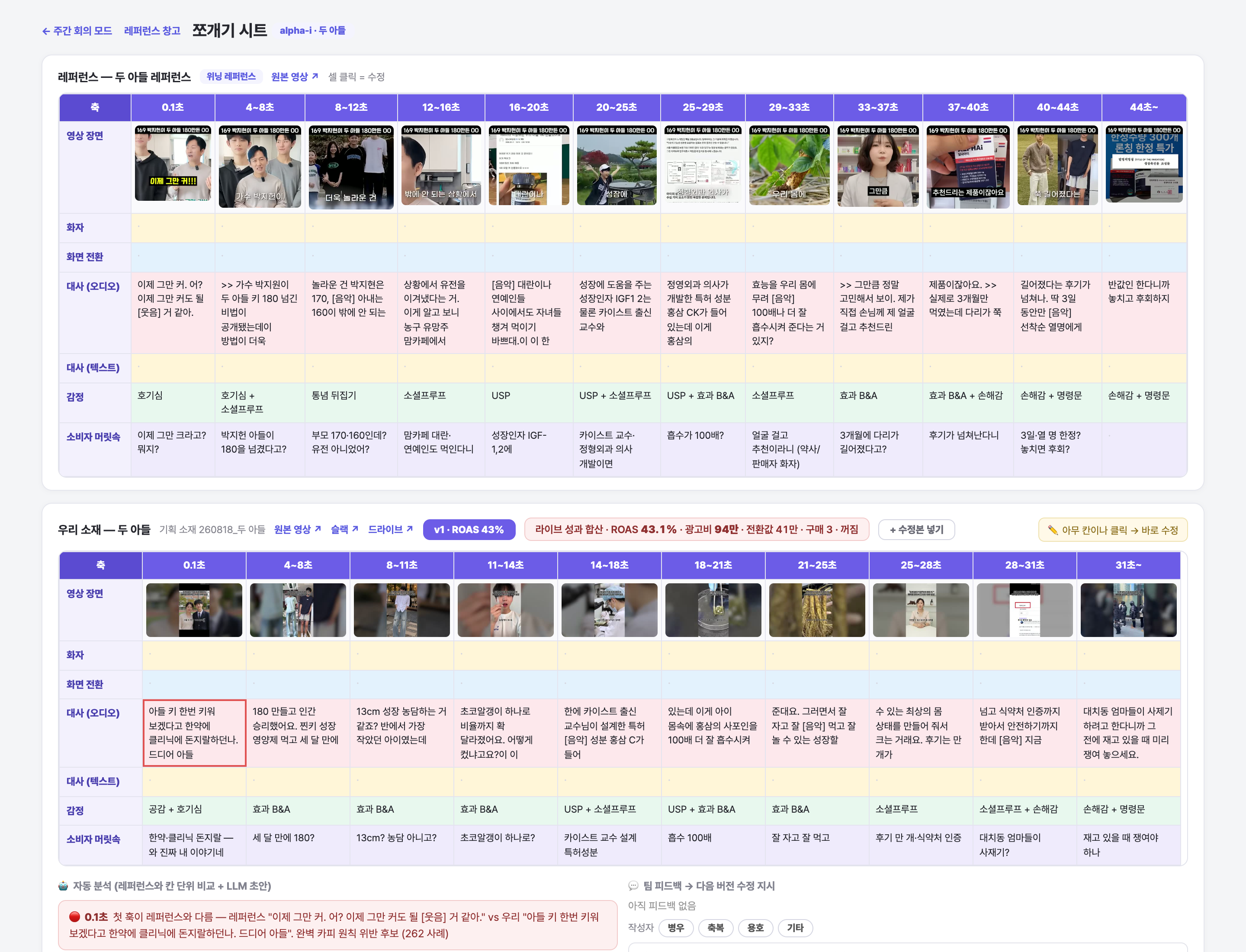 쪼개기 시트 화면